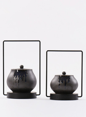 现新中式陶瓷摆件白色几何软装饰展厅柜子客R厅玄关书房工艺品