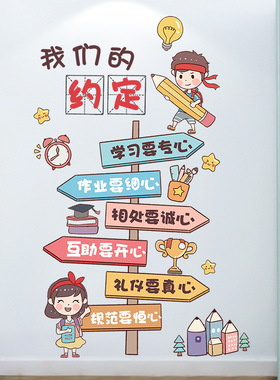小学教室墙壁布置角落区域u学习牌装饰遮丑墙贴纸班级墙纸自粘贴