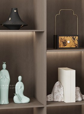 新中式茶室茶柜氛围布置摆设宋代美学博古架摆件书房书.柜软装饰