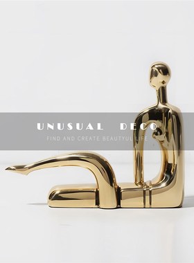 S 轻奢样板间大厅桌面银色花器托盘金色坐姿Y人组合摆件