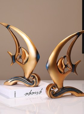 简约创意a鱼摆件办公室酒柜装饰品年年有余家居客厅电视柜摆设