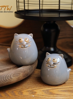 田园手工浮雕釉m面立体花艺装饰龙猫花器文艺花器摆件