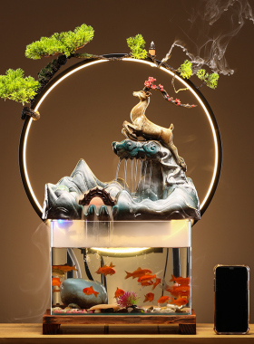 循环流水器生财客j厅创意装饰品摆件办公室小鱼缸桌面招财开业礼