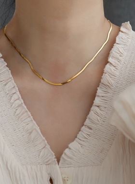 小众高级感窄版扁蛇骨项链女锁骨链不掉色轻奢设计新款气质夏颈链