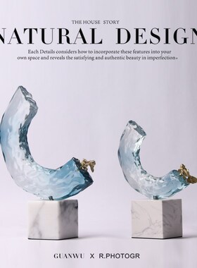 新中式大理石底座蓝色树脂摆件售楼处展厅背景墙隔断摆设艺术饰品