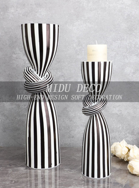 现代简约创意黑白条纹烛台装饰摆件售楼处客厅酒柜电视柜桌面饰品