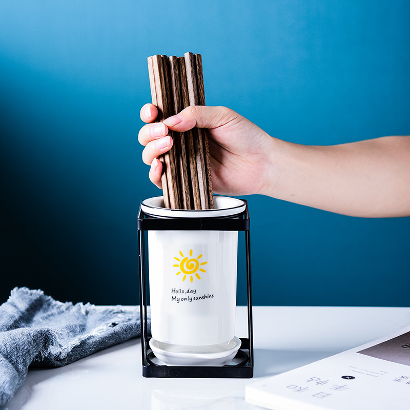 筷篓陶瓷筷子筒置物架 沥水厨房放勺子的收纳盒桶平Y放筷子笼家用 - 图2