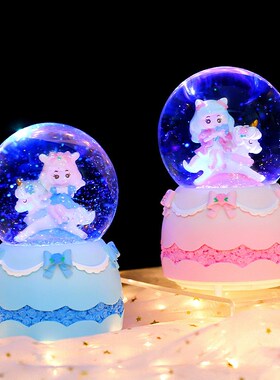 新款少女心魔法旋转木马水A晶球八音摆件学生儿童节礼物