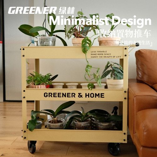 GREENER小推车收纳置物花架子三层移动餐厅家用油画室修手箱绿林 - 图0