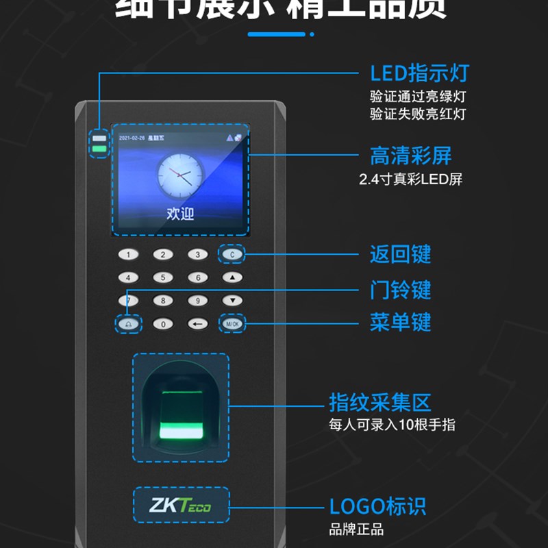 Zhongkong Entropy F4plus fingerprint access control machine system all-in-one card swipe attendance glass door electromagnetic lock password lock
