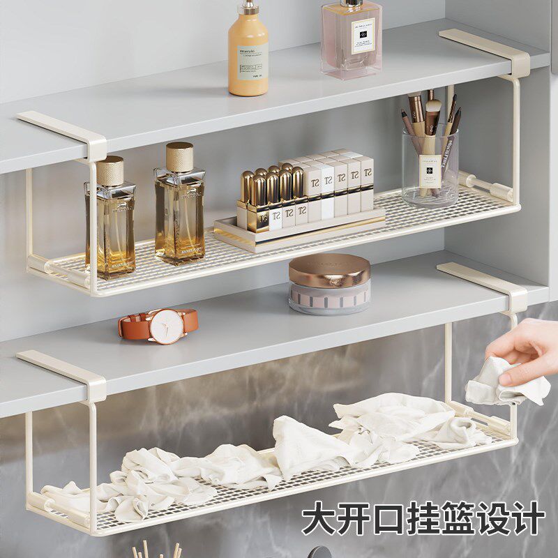 卫生间镜柜收纳盒悬挂挂篮浴室柜内粉扑沥水废弃洗脸巾收纳置物架 - 图2