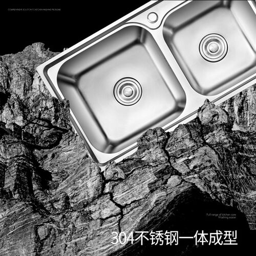 厨房加厚304不锈钢水槽双槽套餐一体成型洗菜盆家用单洗碗池水池 - 图2