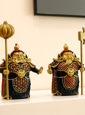 新中式摆件哼哈二将门神乔迁w新居新房门厅柜玄关办公室装饰品摆