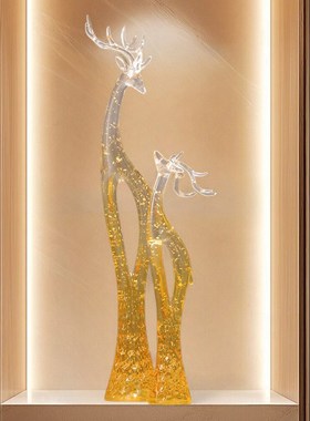 入户玄关艺术鹿摆件客厅旺宅家居装饰电视柜细长R竖高档轻奢工艺