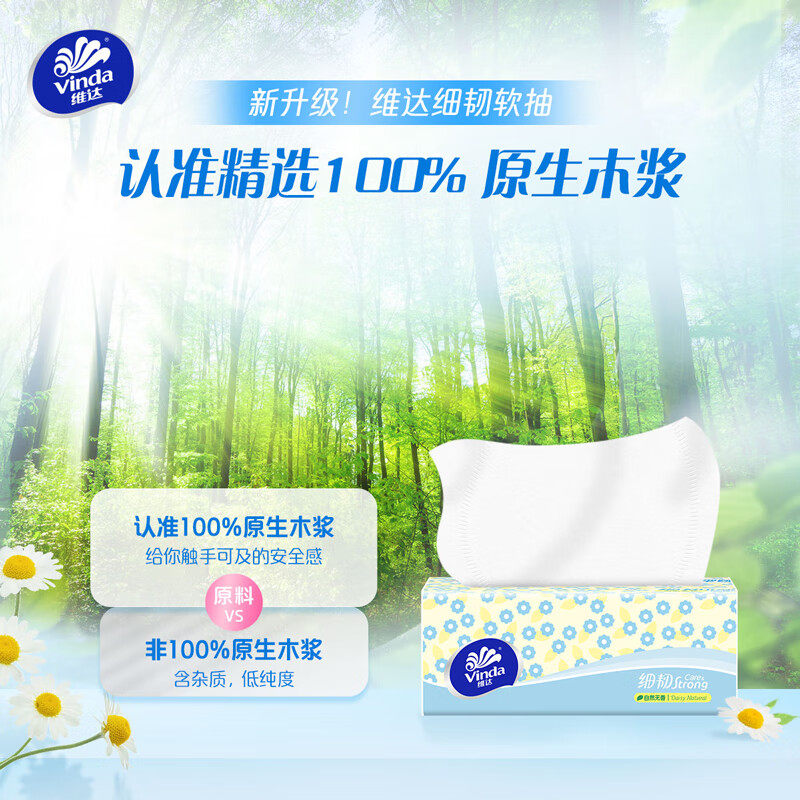 维达纸巾细韧抽纸面巾纸100抽3包家用实惠装学生卫生纸餐巾纸抽,淘宝优惠券,粉丝福利购,淘宝优惠卷