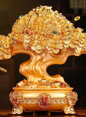 创意新中式禄h聚财招财树摆件轻奢高档乔迁新居开业礼物前台酒柜