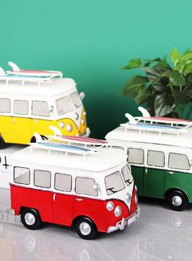 复古巴士艺纸巾盒旧怀创意汽摆车1183模型铁件桌面收纳装饰品厂家