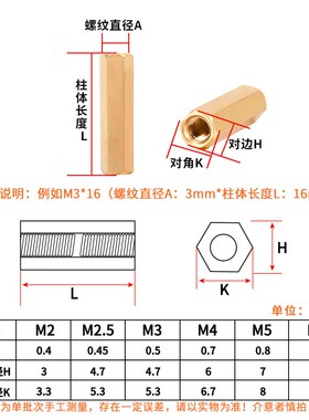 M3双通六角铜柱隔离柱铜螺柱螺丝4/5/6/7/8/10/12/15/20/25~60MM