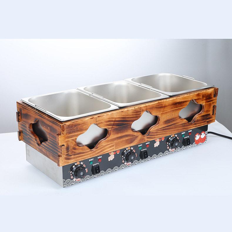 Factory direct sales commercial oden cooking machine Jiugongge skewers fragrant snack equipment three-cylinder wooden frame oden cooking machine