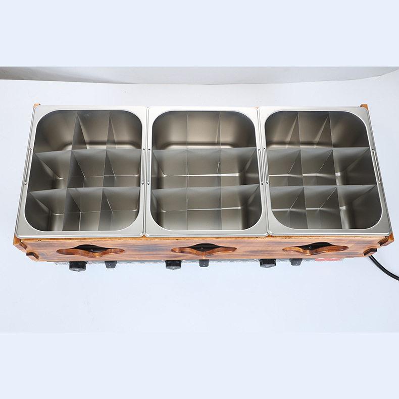 Factory direct sales commercial oden cooking machine Jiugongge skewers fragrant snack equipment three-cylinder wooden frame oden cooking machine