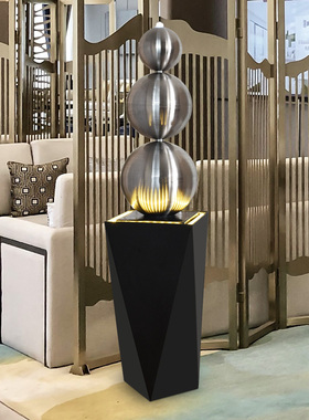 现代简约铁艺圆球立体流水景摆件创意轻奢客厅落地摆设家居装饰品