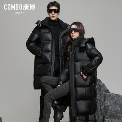 康博高端中长款连帽羽绒服