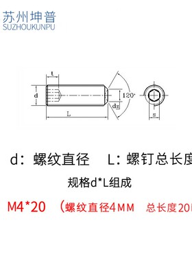 DIN916紧定螺丝无头螺丝304不锈钢顶丝凹端基米螺钉止付螺丝M2-M6