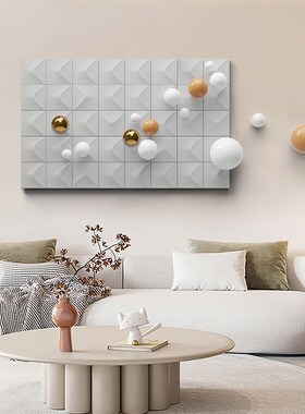 3d立体不锈钢球实物画客厅装饰画现代简约卧室挂画售楼处样板间画