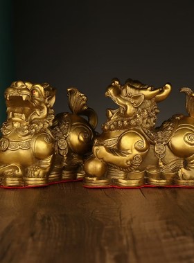 铜貔貅摆件一对旺事业运摆件四方纳财客厅办O公室装饰开业礼品大