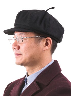 毛呢中老年人帽子男红军八角帽春秋老人帽爷爷爸爸男士鸭舌帽秋季