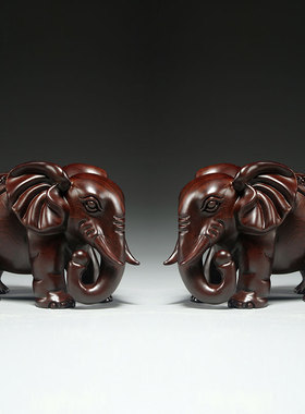 黑檀木雕b大象摆件实木质雕刻一对象红木家居玄关办公室装饰工艺