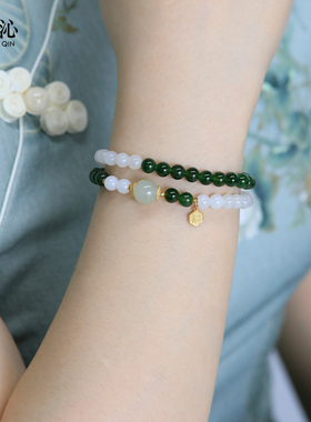 天然和田玉双圈晴水碧玉手链