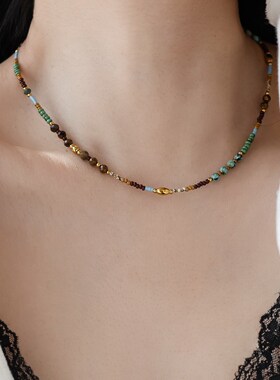 天然石青金石手工串珠项链叠戴夏小众复古高级感轻奢饰品礼物