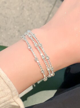 银色方块锆石手镯子女款高级感弹力手环素圈手镯手链轻奢小众手串