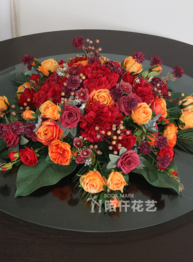酒店圆形桌面中间摆花会议室餐桌摆件花餐厅圆Q桌桌花宴会装饰花