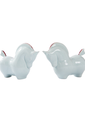 新中式富贵陶瓷马摆件青瓷样板间书房茶几书桌P茶室博古架软装饰