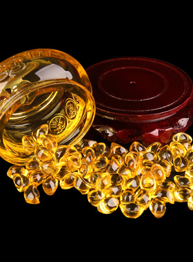 黄色聚宝盆摆件黄水晶琉璃元宝客厅H办公室开业礼品家居供奉