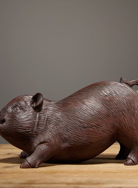 黑檀木雕b猪摆件实木质对猪生肖福猪家居客厅装饰摆设红木工艺礼