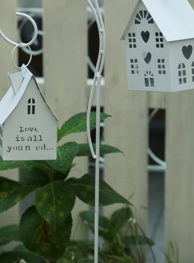 众擎杂院园艺铁皮白色H小房子挂钩花插地插