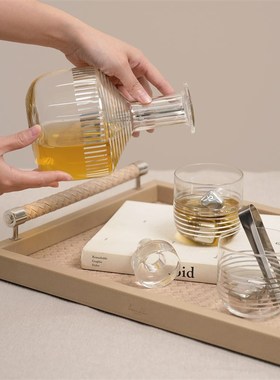 轻奢条纹玻璃酒j杯酒具客厅餐厅吧台酒柜样板间桌面装饰品摆件