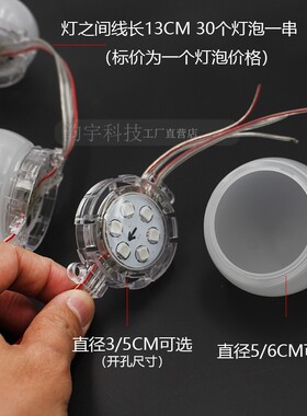LED全彩球泡灯WS2811可编程跑马流水单色点光源防水灯泡24V 5/6CM