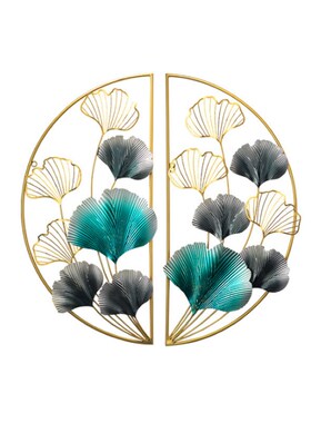 新中式客厅装饰壁挂 银杏叶金属铁D艺壁挂件 酒店墙壁背景装饰壁