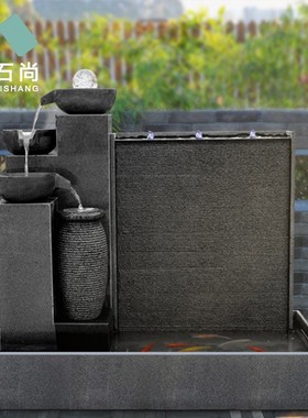 花岗岩水幕墙大型假山流水喷泉鱼池石雕H摆件室内摆设花园庭院水