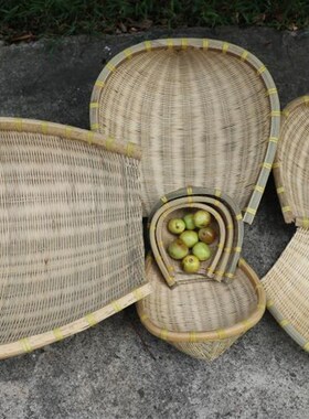 手工竹编筲箕开口竹簸箕竹制品谷插洗菜沥水筐淘米筛竹编铲筲竹筛