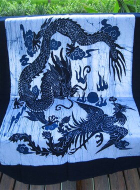 蜡染方桌布 安顺蜡染挂布 家居装饰 贵州蜡染 单层壁挂画/鱼花彩