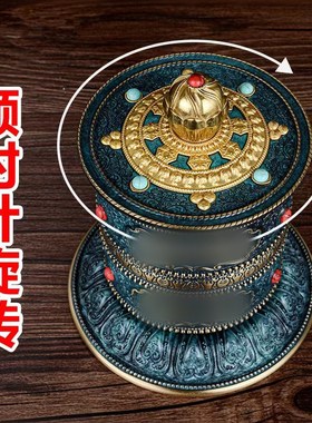藏族纯铜车载指捻转金筒汽车车饰摆件双层浮雕转V金轮家用装饰品