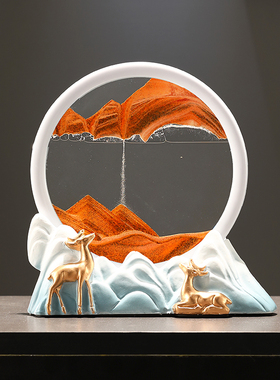 流沙画沙漏摆件招财鹿轻奢高档客厅酒柜电视柜Q办公室装饰乔迁新