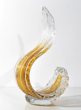 轻奢发财金琉璃风生水s起工艺摆件客厅玄关酒店大堂装饰品摆设