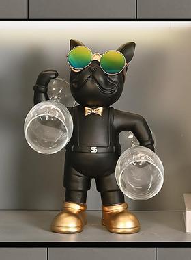 式网红酒架轻欧奢法创意高档斗犬摆件脂树家居客厅酒柜ZZR579装饰