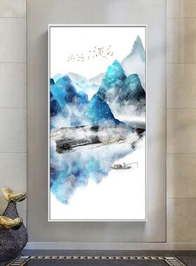 入户玄关装饰画走廊竖风版招财壁水新中式山水画办公室画客厅XG-A
